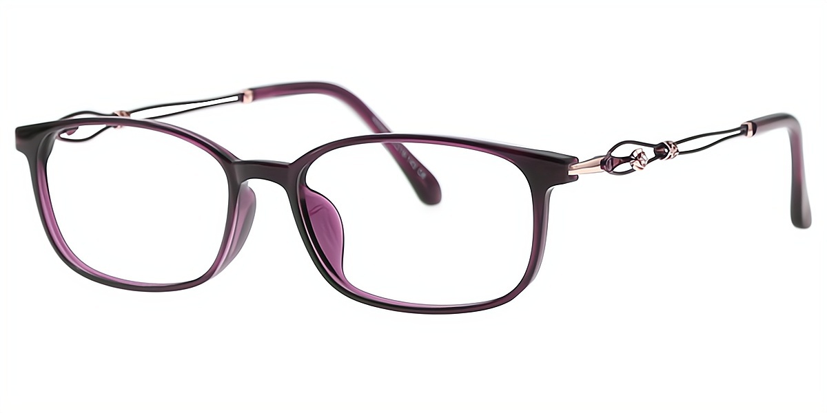 Purple Rectangle Sophisticated Mixed Materials Eyeglasses