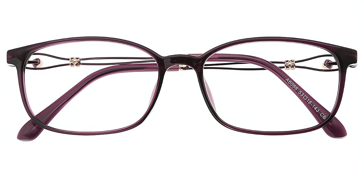 Purple Rectangle Sophisticated Mixed Materials Eyeglasses