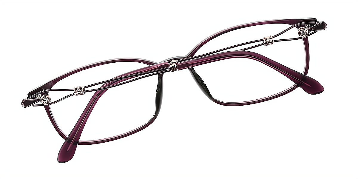 Purple Rectangle Sophisticated Mixed Materials Eyeglasses