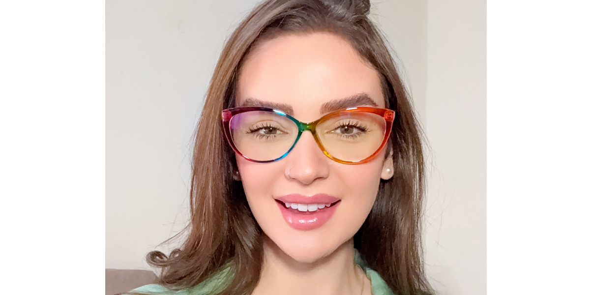 Kristin #AC1547 Purple Stripes Cat Eye Modish TR90 Eyeglasses