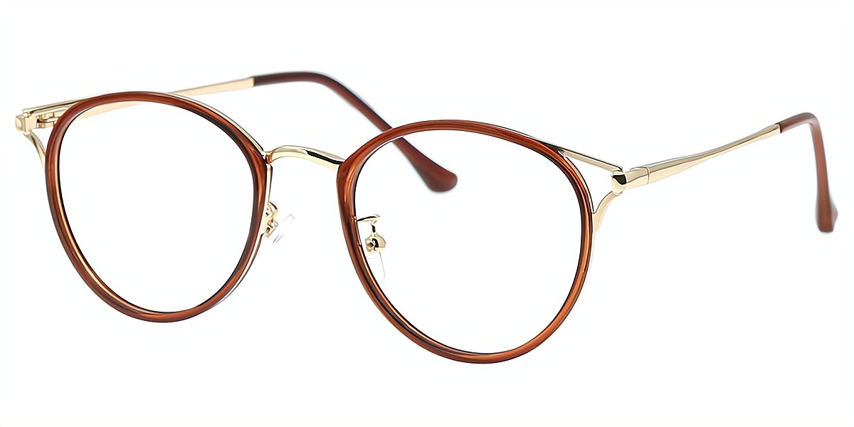 Brown Cat Eye Chic Mixed Materials Eyeglasses