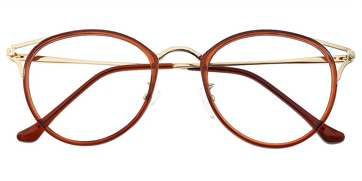 Brown Cat Eye Chic Mixed Materials Eyeglasses