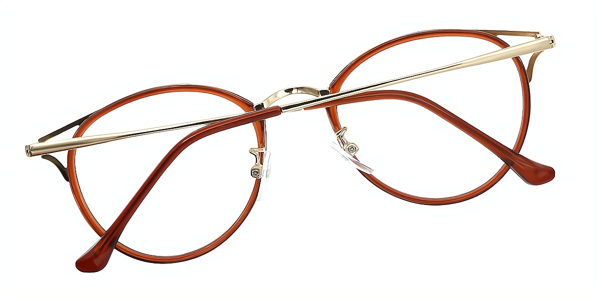 Brown Cat Eye Chic Mixed Materials Eyeglasses