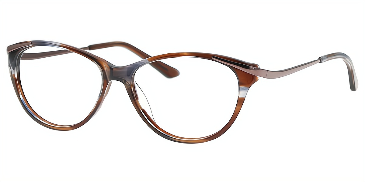 Brown Cat Eye Elaborate Mixed Materials Eyeglasses