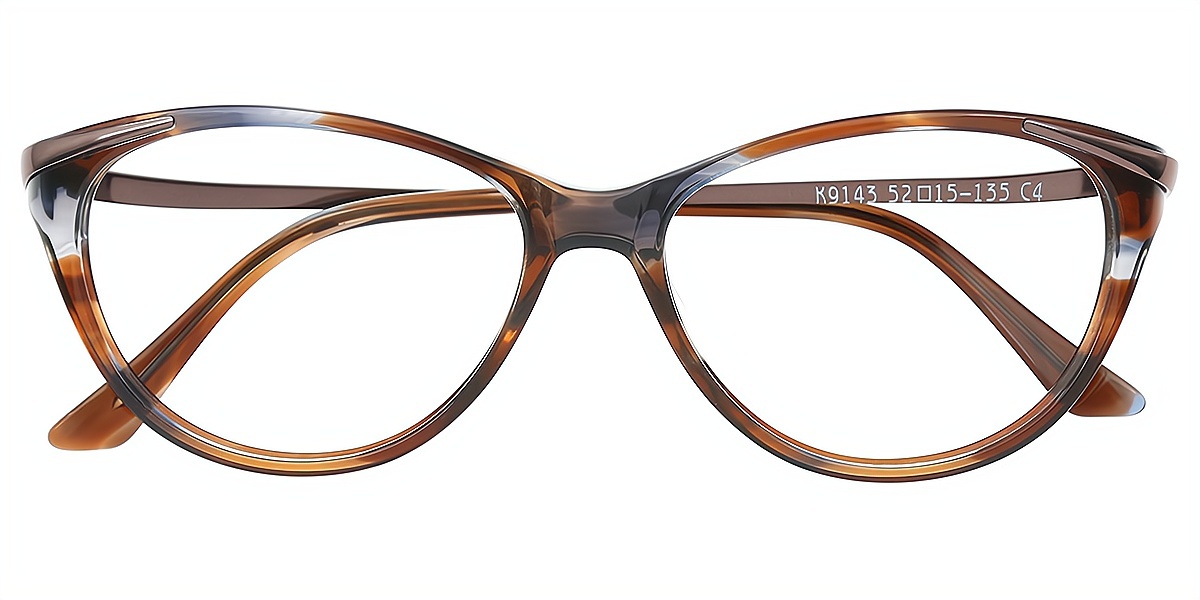 Brown Cat Eye Elaborate Mixed Materials Eyeglasses