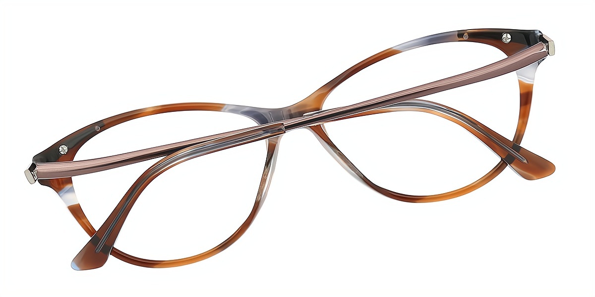 Brown Cat Eye Elaborate Mixed Materials Eyeglasses