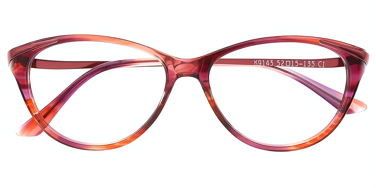 Red Cat Eye Elaborate Mixed Materials Eyeglasses