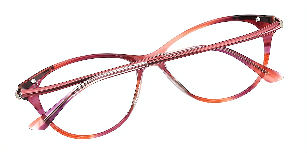 Red Cat Eye Elaborate Mixed Materials Eyeglasses