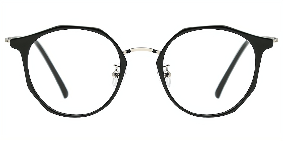 Black Oval Elegant Mixed Materials Eyeglasses