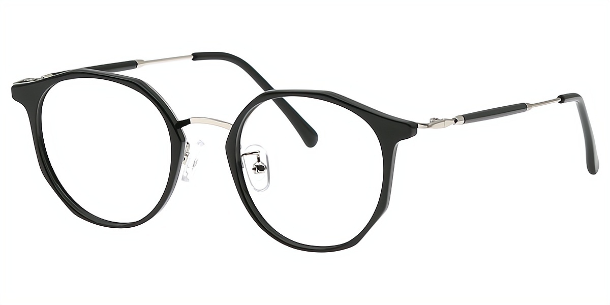 Black Oval Elegant Mixed Materials Eyeglasses