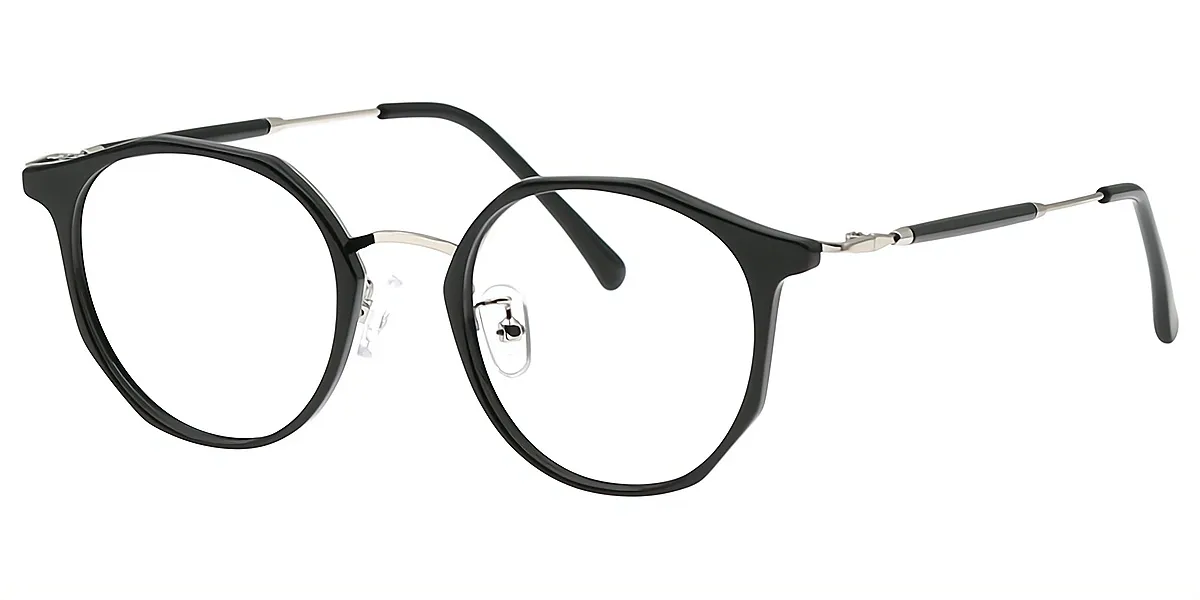 Black Oval Elegant Mixed Materials Eyeglasses
