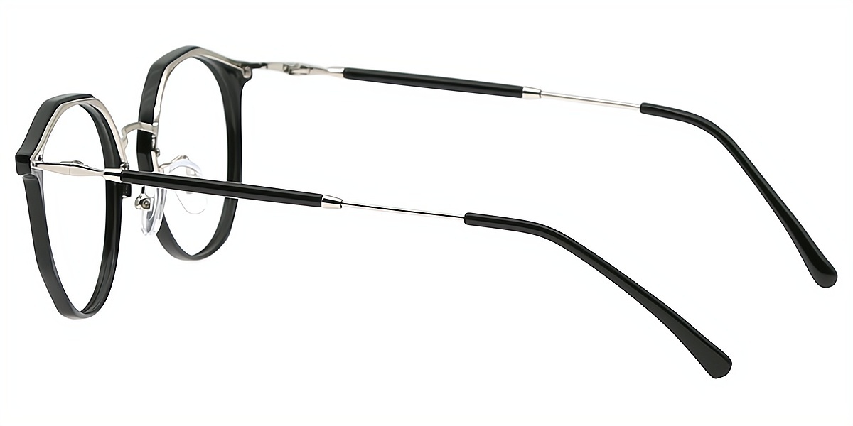Black Oval Elegant Mixed Materials Eyeglasses