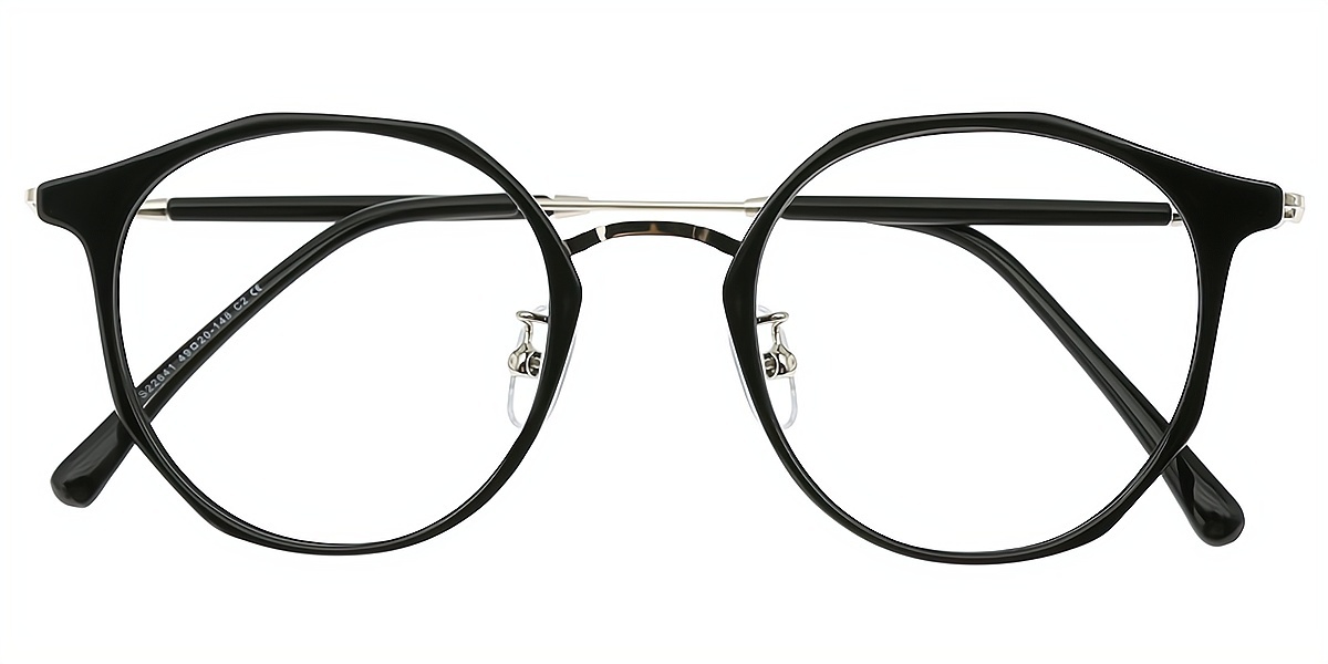 Black Oval Elegant Mixed Materials Eyeglasses