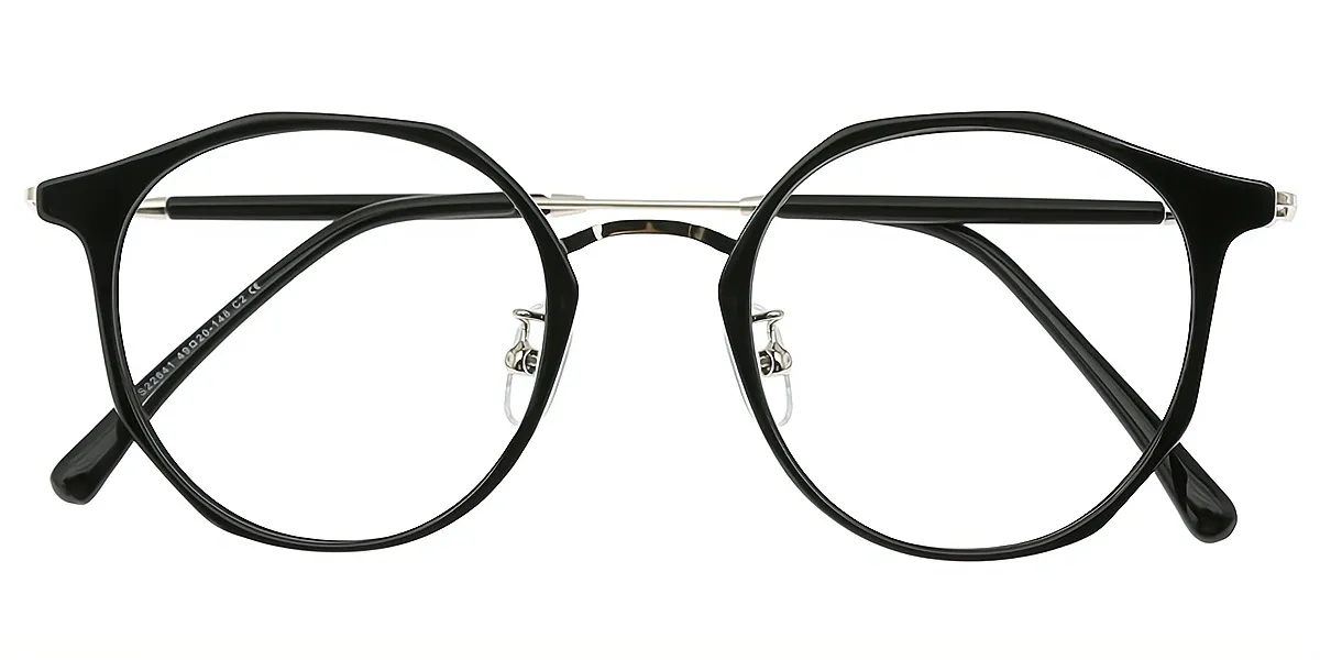 Black Oval Elegant Mixed Materials Eyeglasses