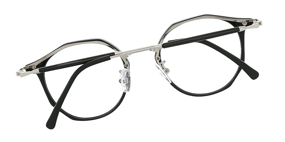Black Oval Elegant Mixed Materials Eyeglasses