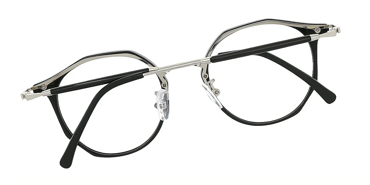 Black Oval Elegant Mixed Materials Eyeglasses