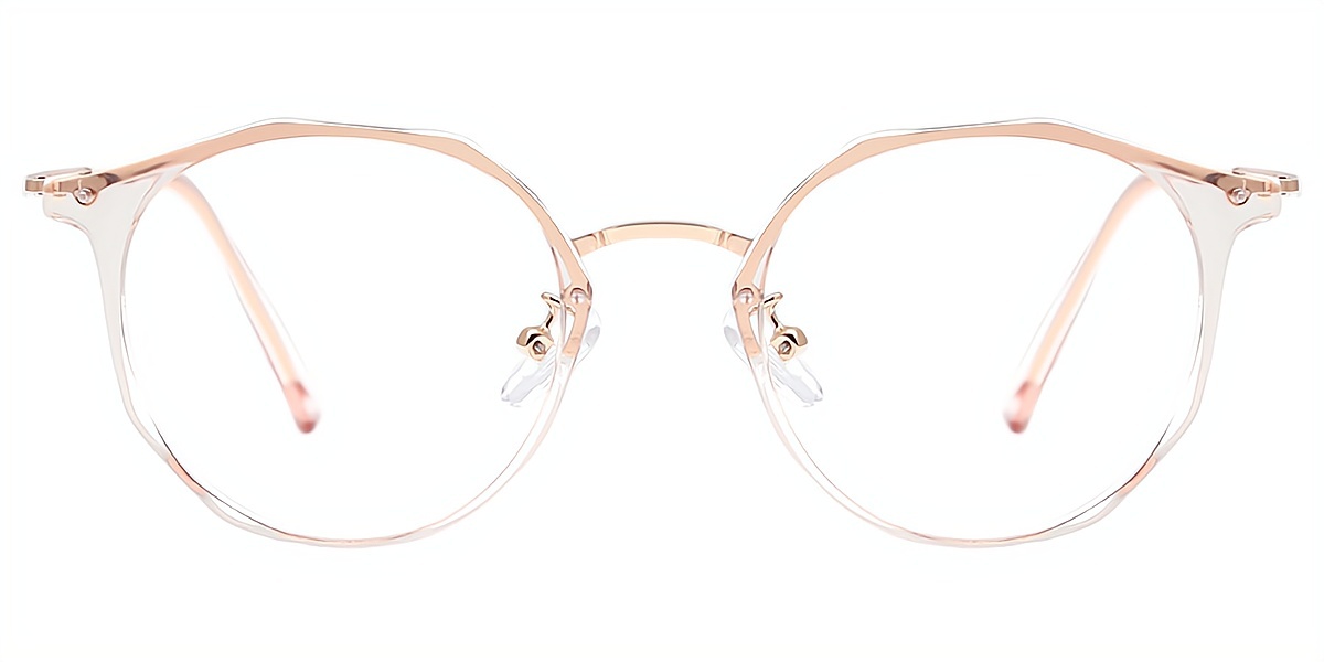 Light Pink Oval Elegant Mixed Materials Eyeglasses