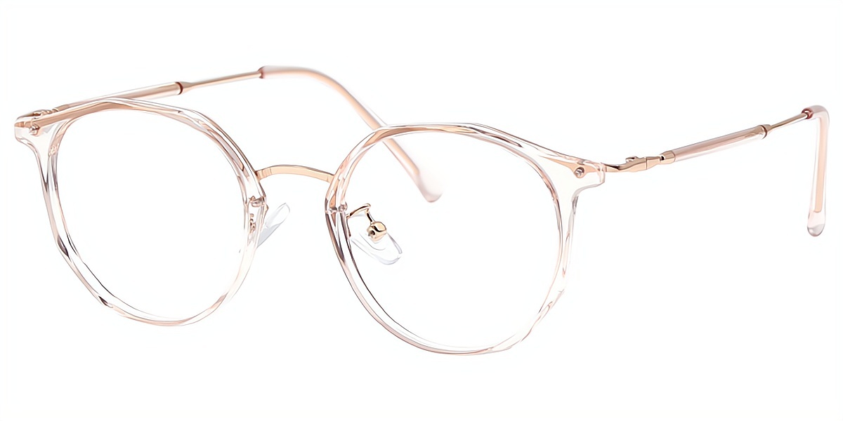 Light Pink Oval Elegant Mixed Materials Eyeglasses