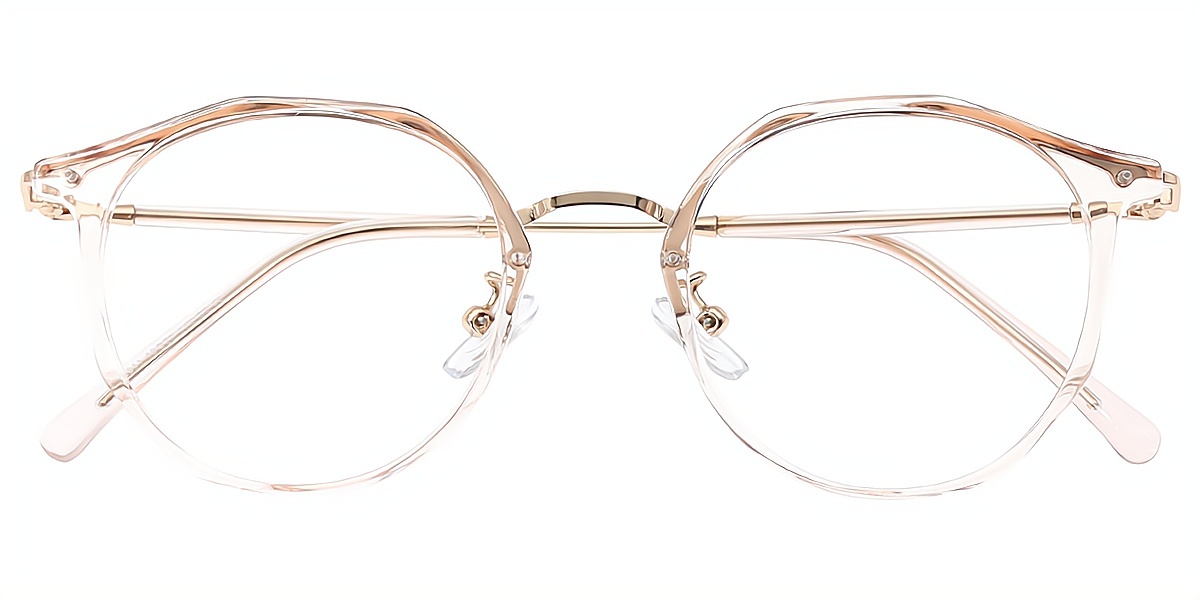 Light Pink Oval Elegant Mixed Materials Eyeglasses