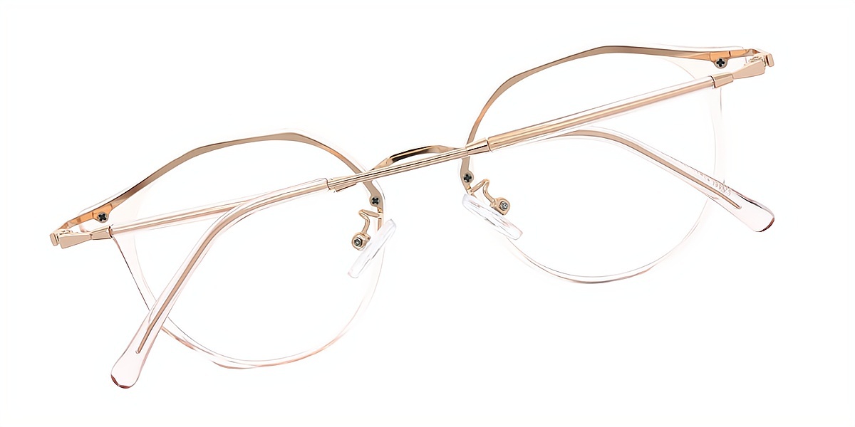 Light Pink Oval Elegant Mixed Materials Eyeglasses