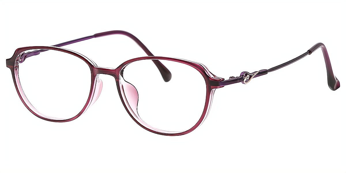 Purple Oval Elaborate Horn Mixed Materials Eyeglasses