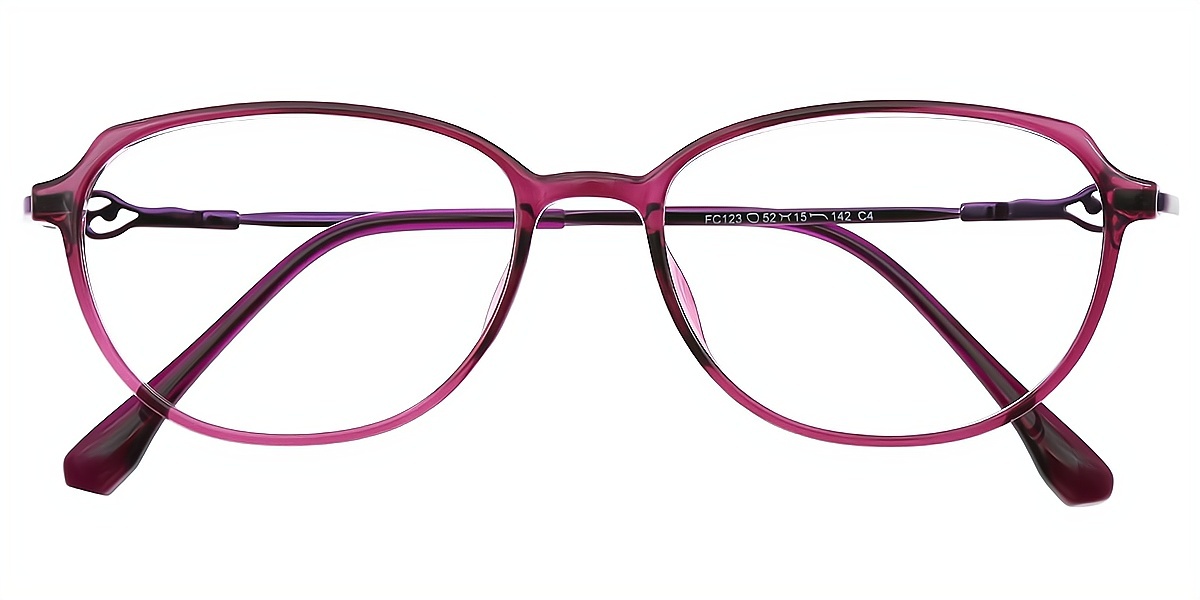 Purple Oval Elaborate Horn Mixed Materials Eyeglasses