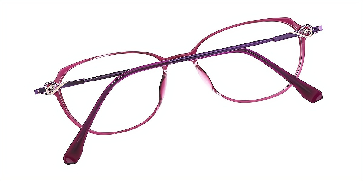 Purple Oval Elaborate Horn Mixed Materials Eyeglasses