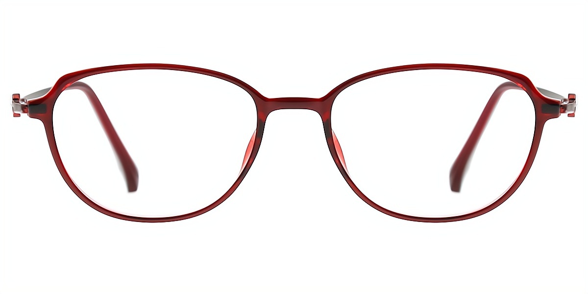 Red Oval Elaborate Horn Mixed Materials Eyeglasses