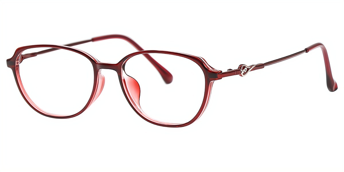 Red Oval Elaborate Horn Mixed Materials Eyeglasses