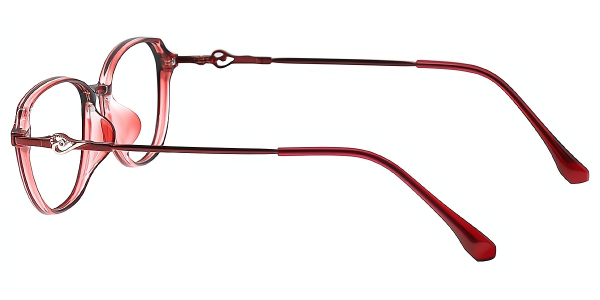 Red Oval Elaborate Horn Mixed Materials Eyeglasses