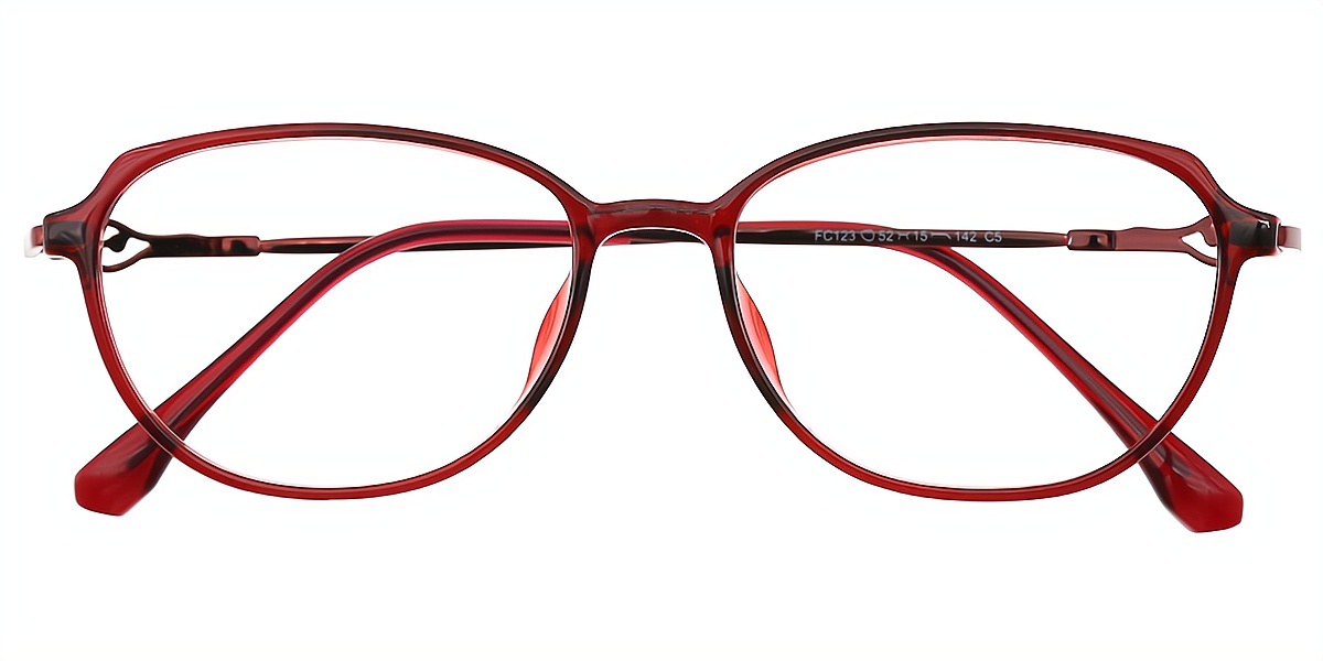 Red Oval Elaborate Horn Mixed Materials Eyeglasses