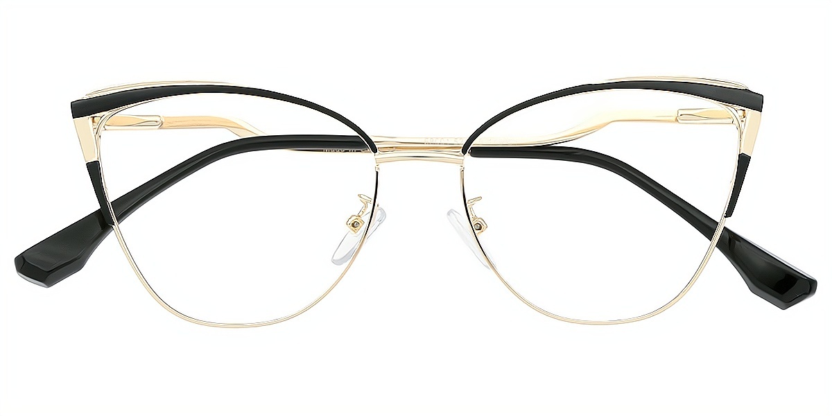 Black Cat Eye Elaborate Metal Eyeglasses