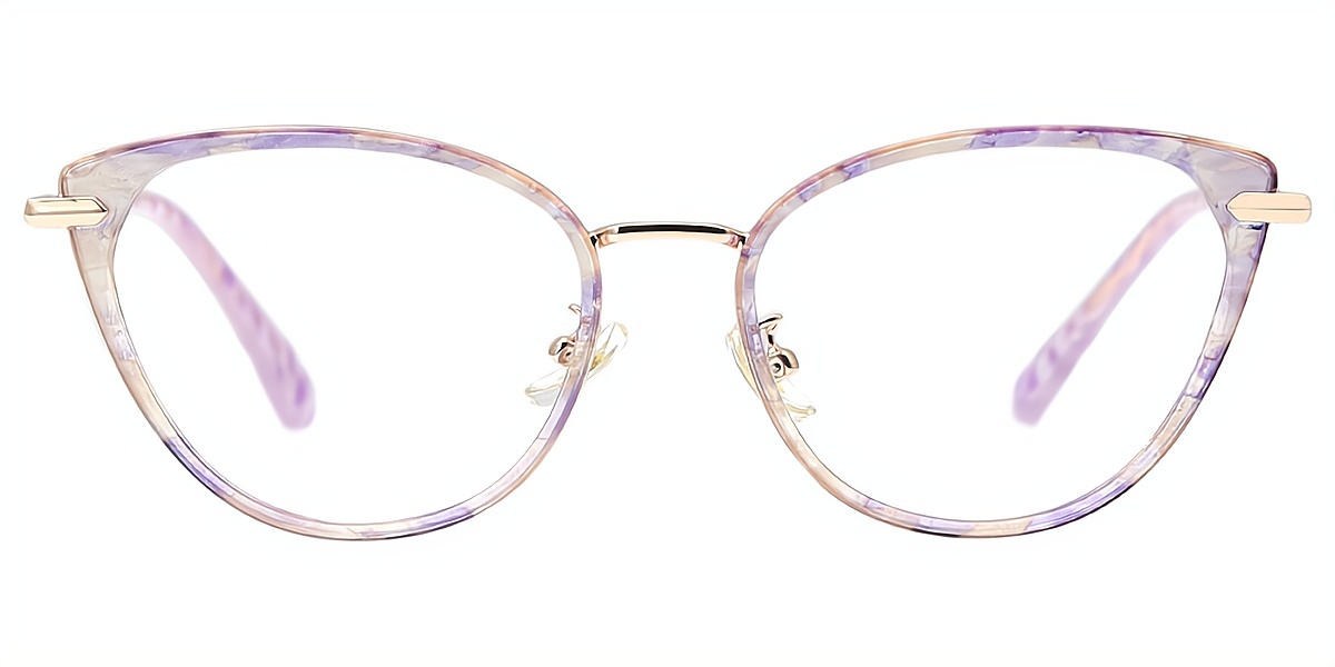 Purple Cat Eye Elaborate Mixed Materials Eyeglasses