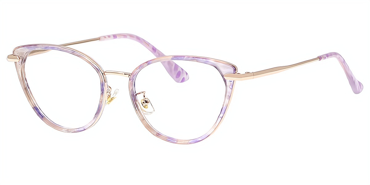 Purple Cat Eye Elaborate Mixed Materials Eyeglasses