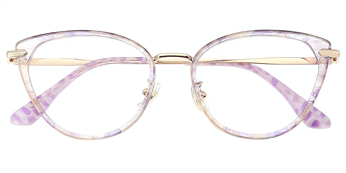 Purple Cat Eye Elaborate Mixed Materials Eyeglasses