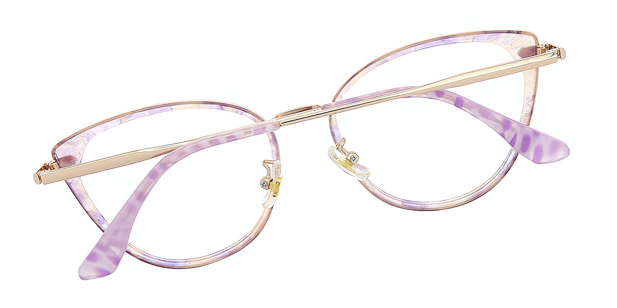 Purple Cat Eye Elaborate Mixed Materials Eyeglasses