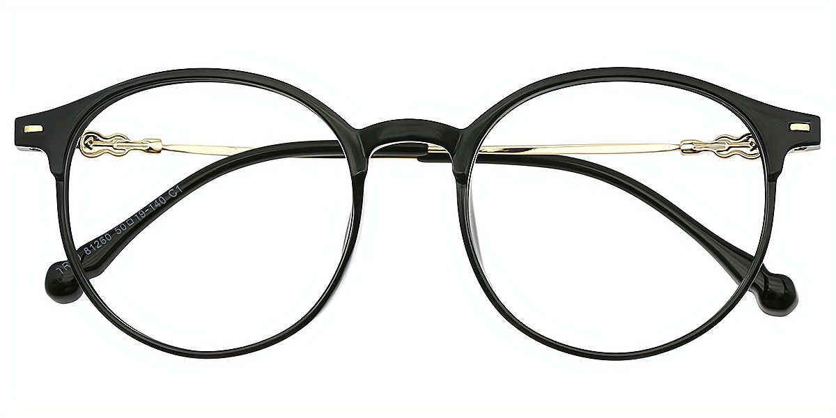 Black Round Elegant Horn TR90 Eyeglasses