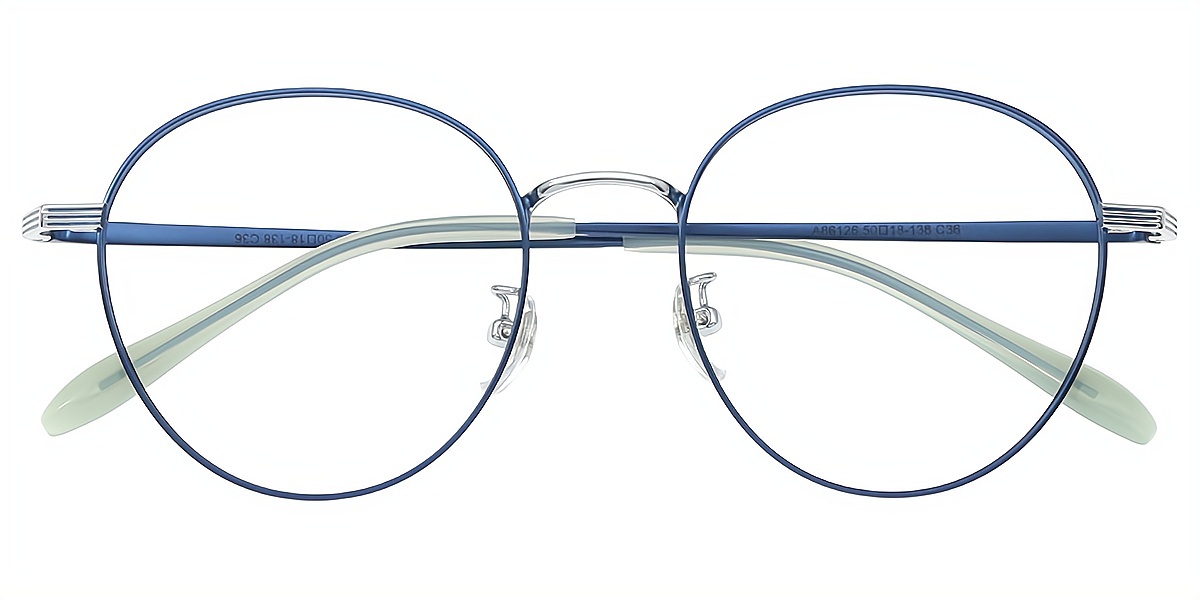 Blue Oval Elegant Metal Eyeglasses