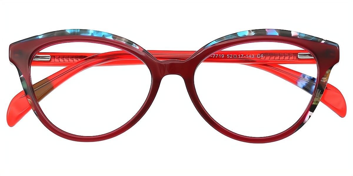 Red Cat Eye Hipster Acetate Eyeglasses