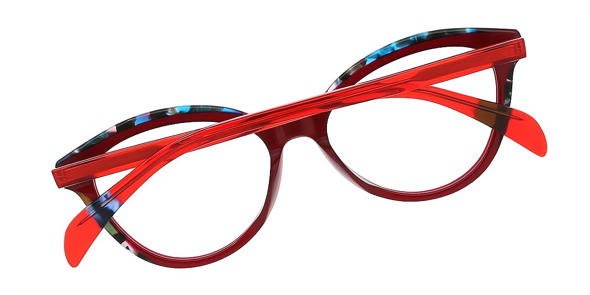 Red Cat Eye Hipster Acetate Eyeglasses