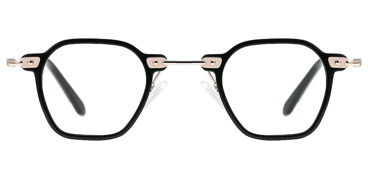 Black Geometric Retro Mixed Materials Eyeglasses