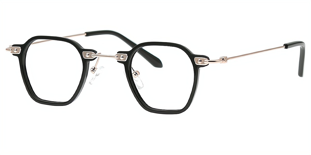 Black Geometric Retro Mixed Materials Eyeglasses