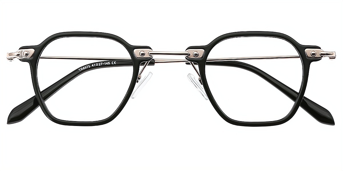 Black Geometric Retro Mixed Materials Eyeglasses