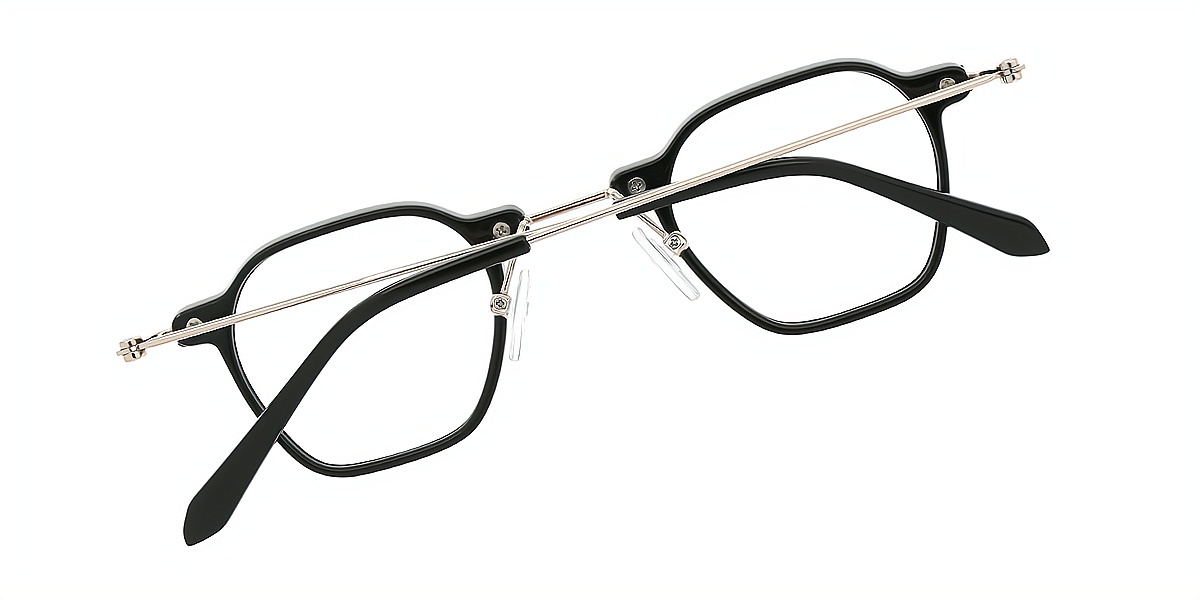 Black Geometric Retro Mixed Materials Eyeglasses