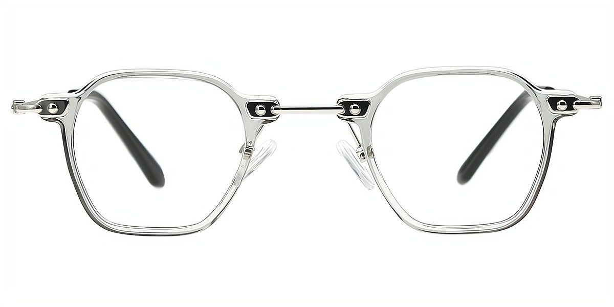 Gray Geometric Retro Mixed Materials Eyeglasses