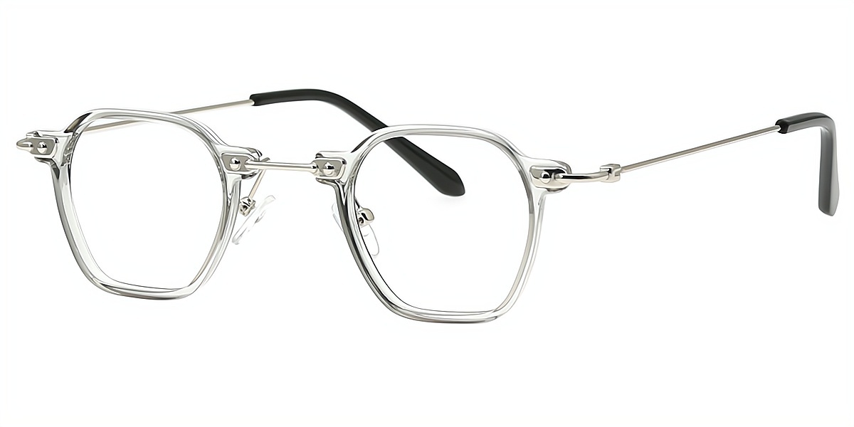 Gray Geometric Retro Mixed Materials Eyeglasses