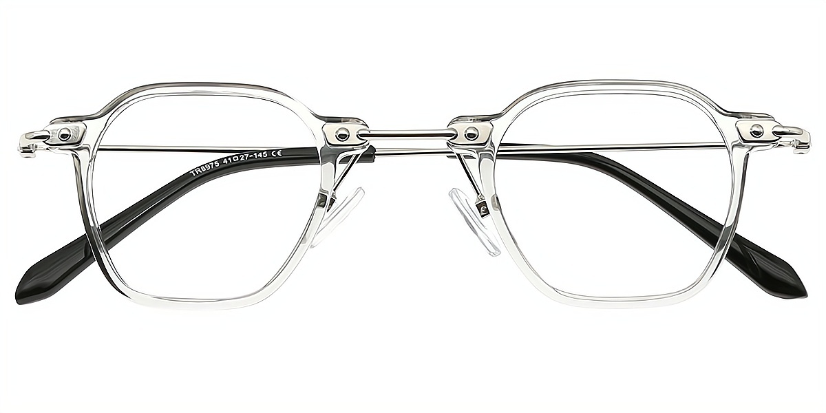 Gray Geometric Retro Mixed Materials Eyeglasses