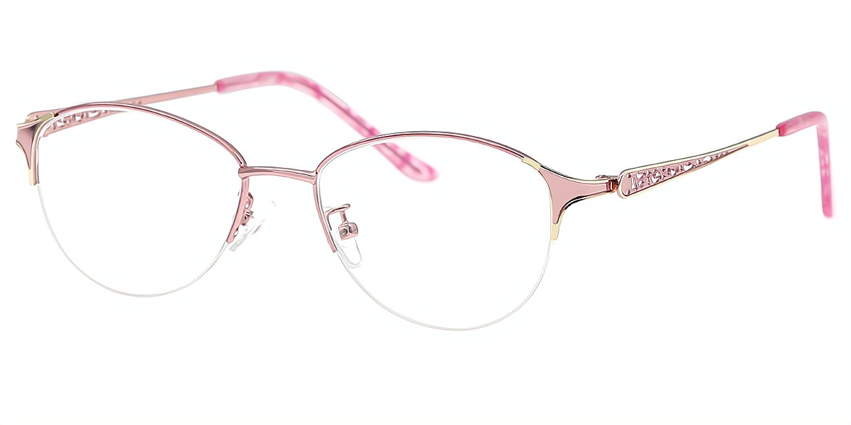 Pink Oval Exquisite Metal Eyeglasses