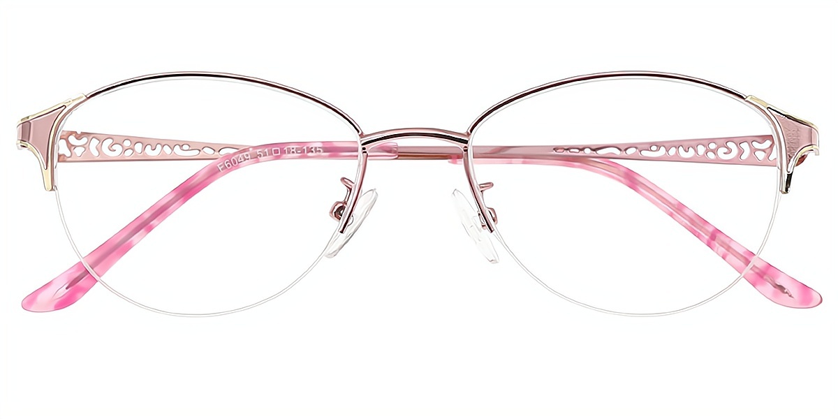 Pink Oval Exquisite Metal Eyeglasses