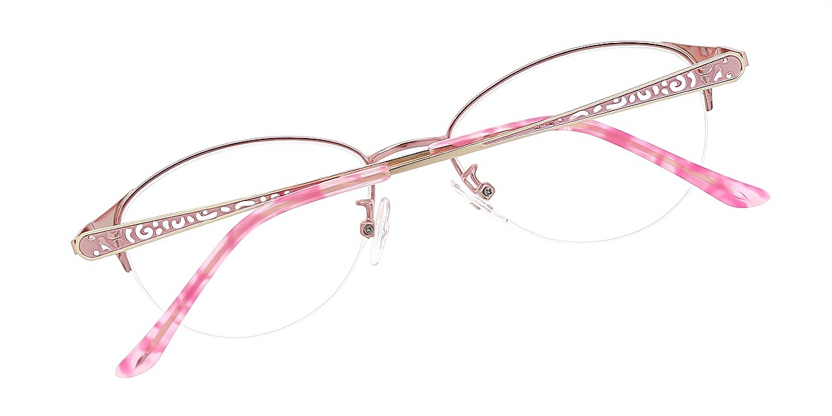 Pink Oval Exquisite Metal Eyeglasses
